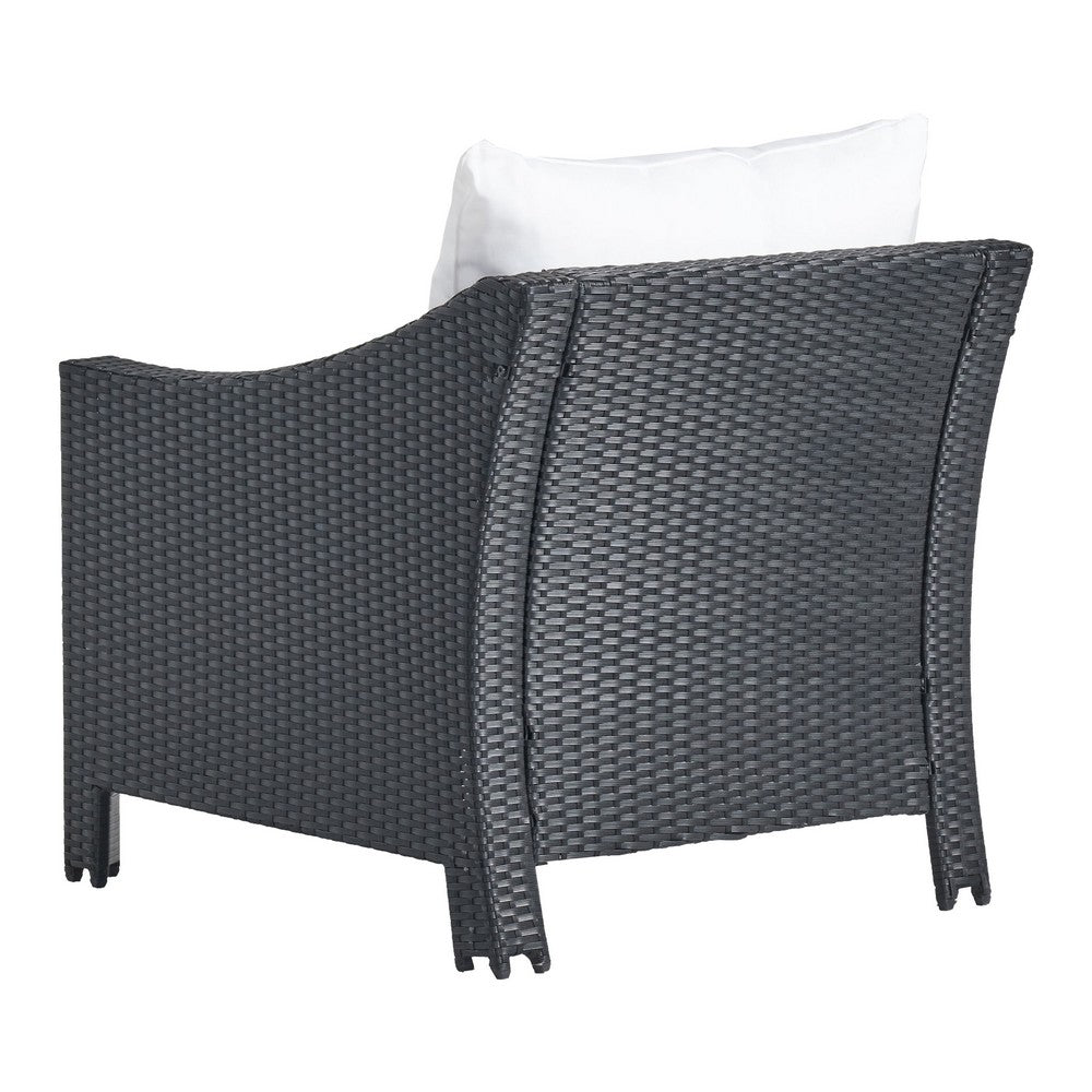 Annie Outdoor Armchair Set of 2, White Fabric, Gray PE Rattan Wicker, Iron By Casagear Home