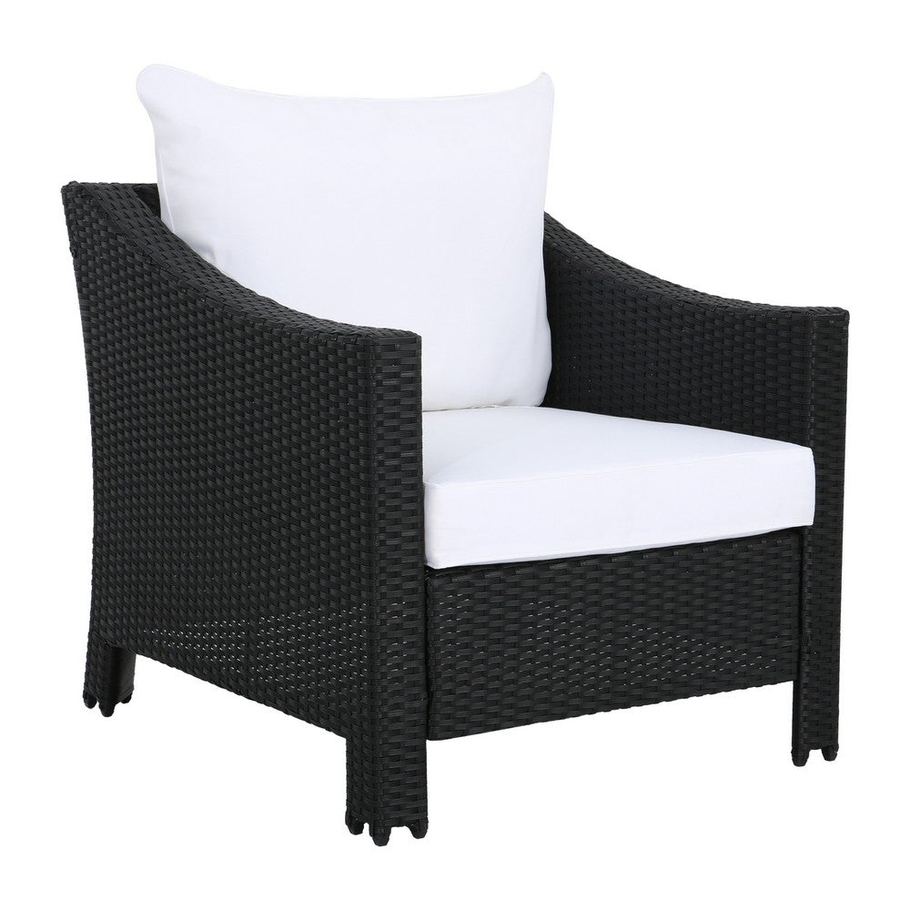 Annie Outdoor Armchair Set of 2, White Fabric, Gray PE Rattan Wicker, Iron By Casagear Home