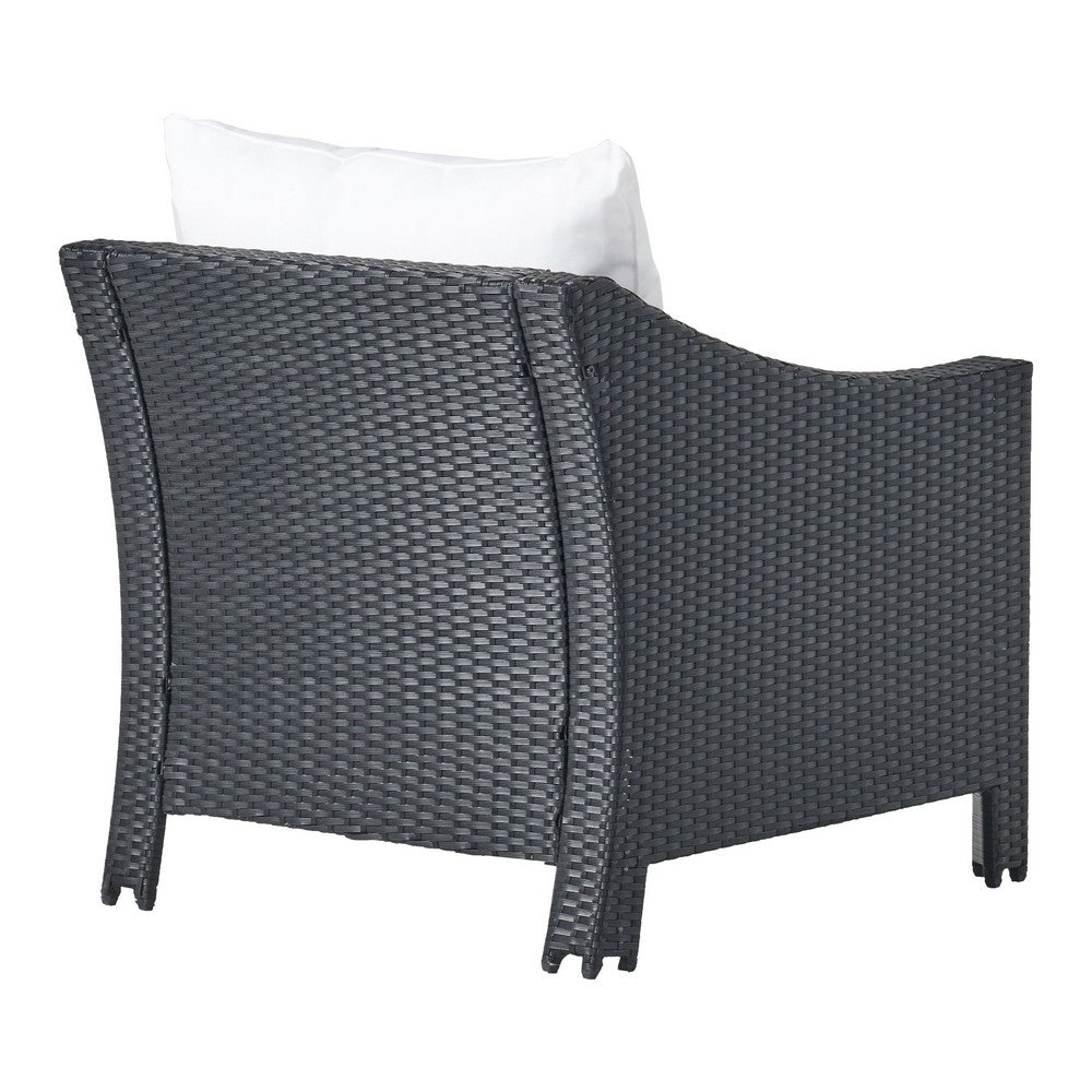 Annie Outdoor Armchair Set of 2, White Fabric, Gray PE Rattan Wicker, Iron By Casagear Home
