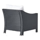 Annie Outdoor Armchair Set of 2, White Fabric, Gray PE Rattan Wicker, Iron By Casagear Home