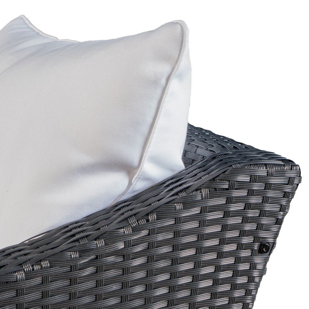 Annie Outdoor Armchair Set of 2, White Fabric, Gray PE Rattan Wicker, Iron By Casagear Home