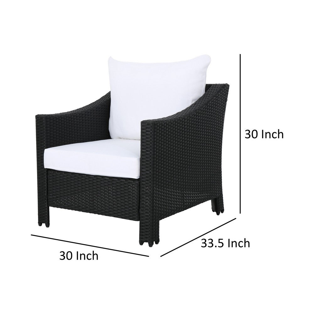 Annie Outdoor Armchair Set of 2, White Fabric, Gray PE Rattan Wicker, Iron By Casagear Home