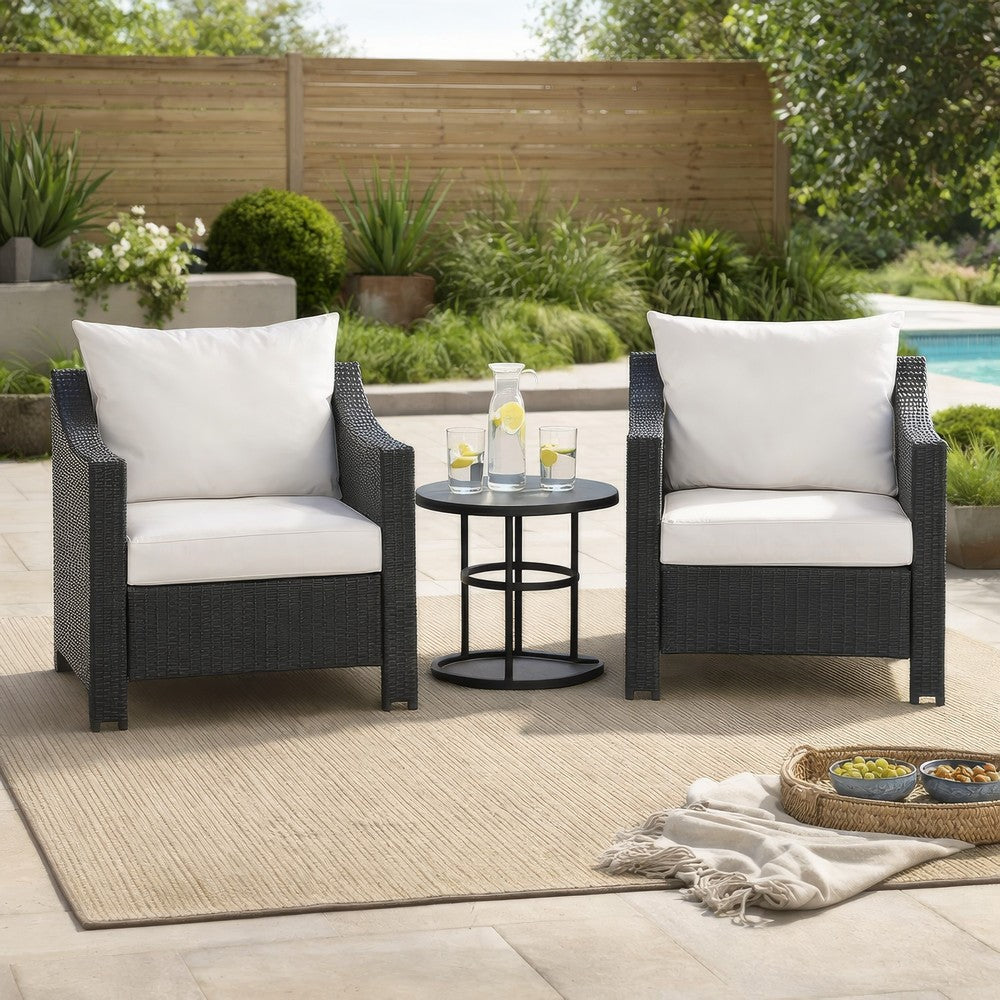 Annie Outdoor Armchair Set of 2, White Fabric, Gray PE Rattan Wicker, Iron By Casagear Home