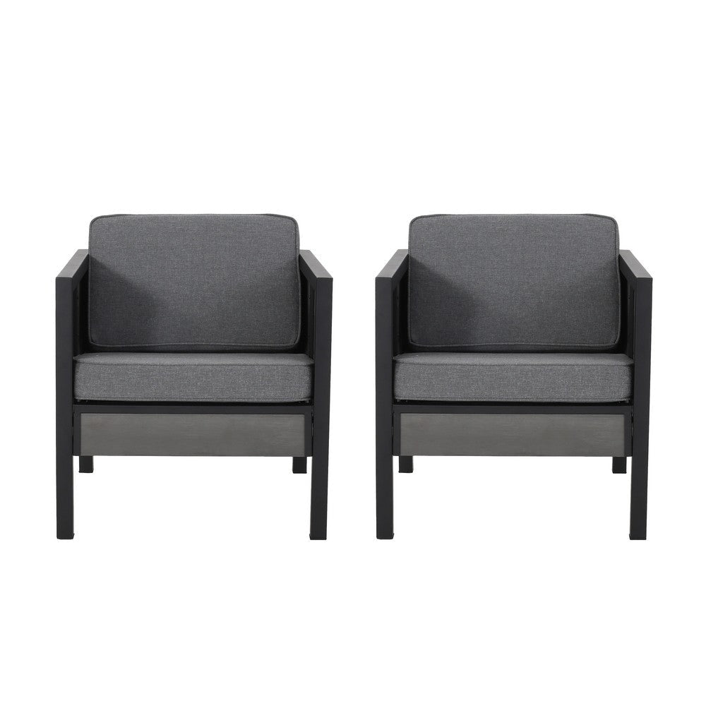 Tomy Outdoor Club Accent Chair Set of 2, Gray Olefin Cushions, Black Iron By Casagear Home