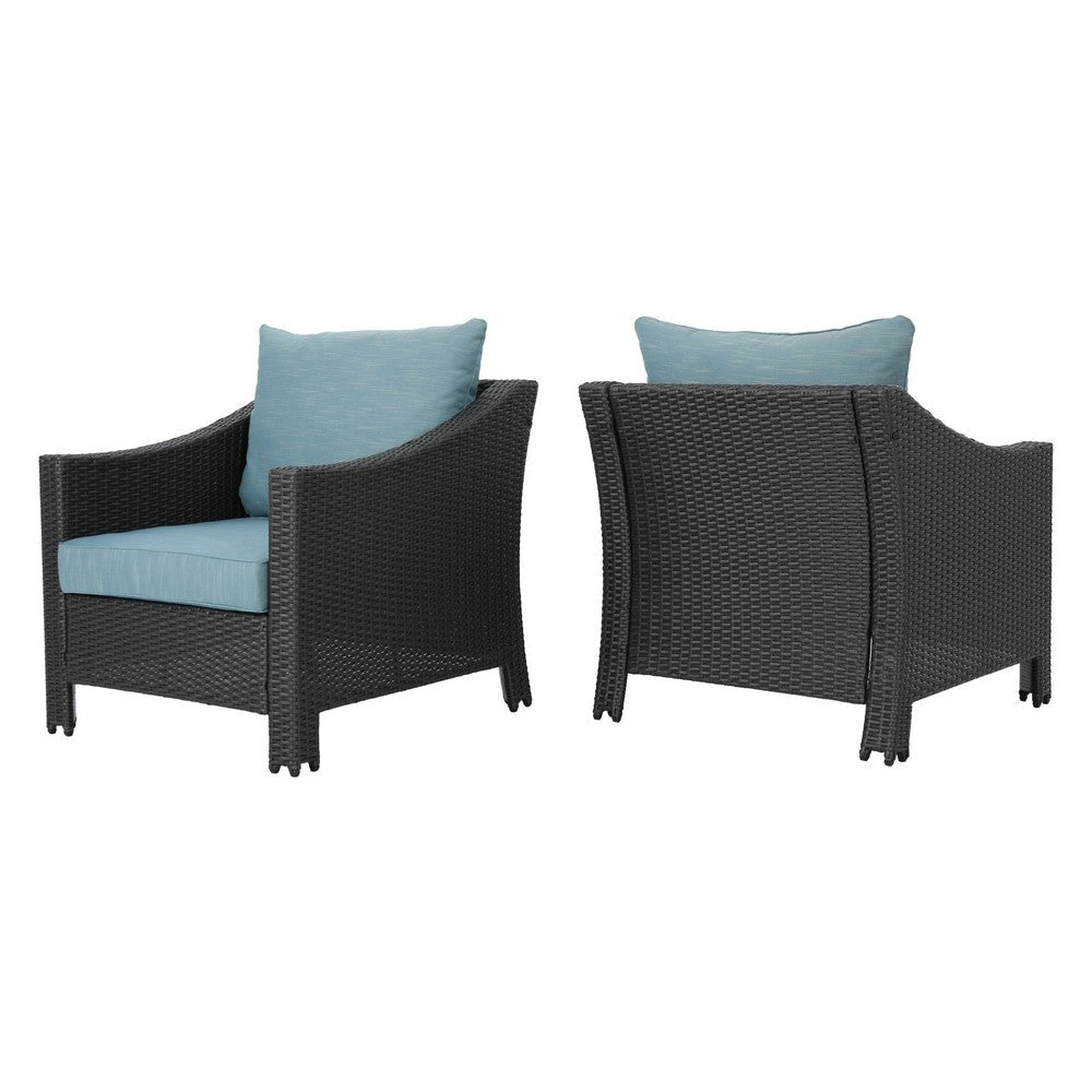 Annie Outdoor Accent Armchair Set of 2, Blue, Gray Rattan Wicker, Iron By Casagear Home