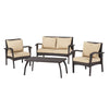 Honi 4pc Outdoor Table Set, 2 Accent Chairs 1 Loveseat, Brown Rattan, Iron By Casagear Home