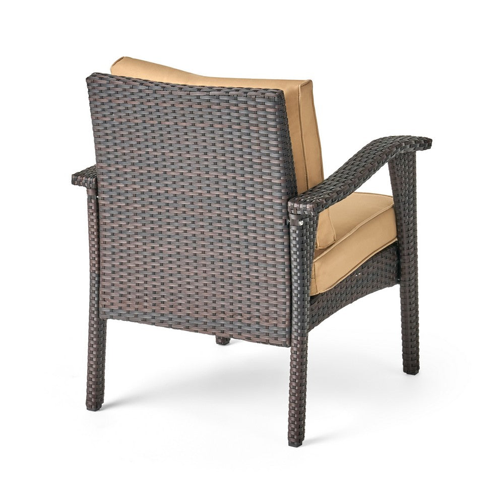 Honi 4pc Outdoor Table Set, 2 Accent Chairs 1 Loveseat, Brown Rattan, Iron By Casagear Home