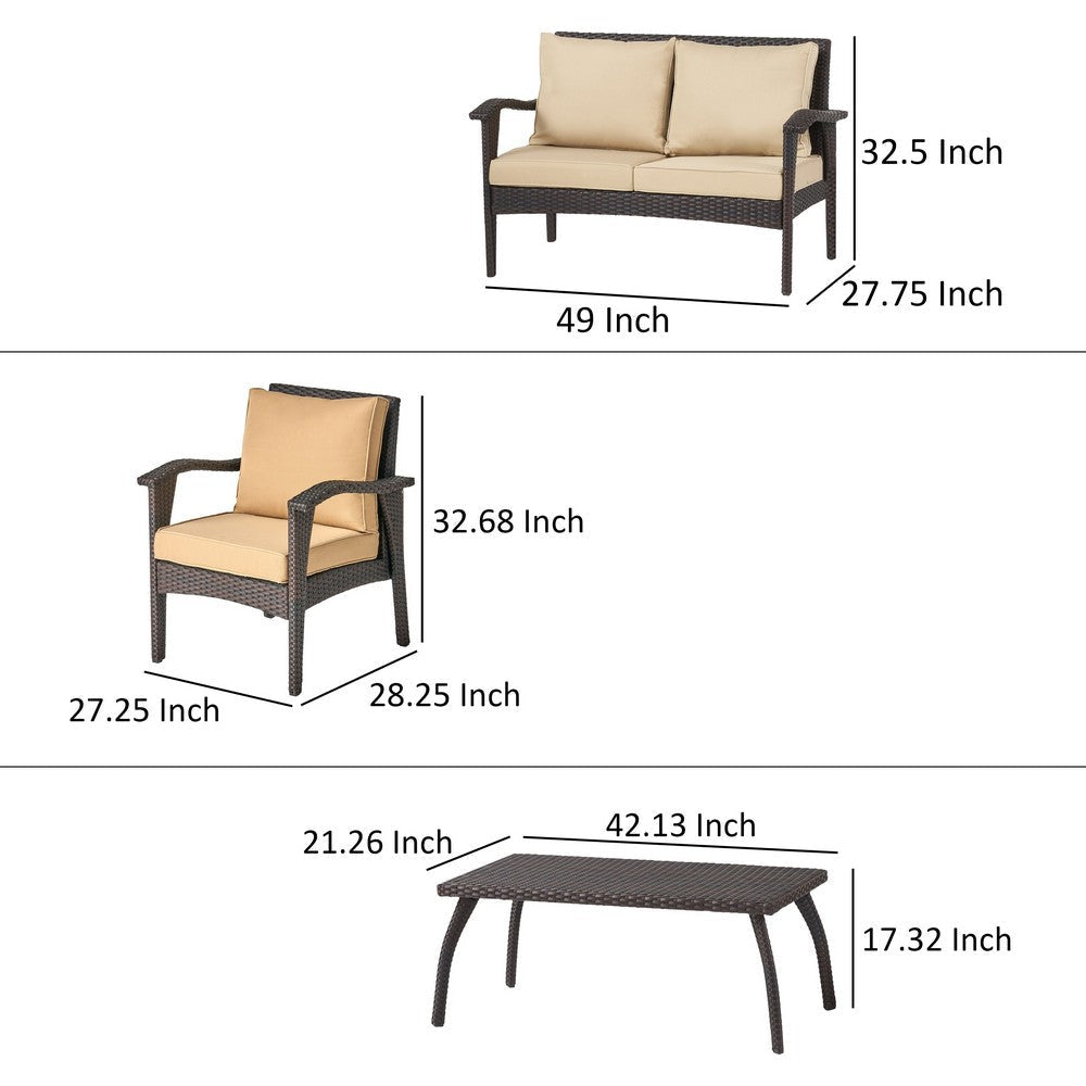 Honi 4pc Outdoor Table Set 2 Accent Chairs 1 Loveseat Brown Rattan Iron By Casagear Home BM321322