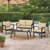 Honi 4pc Outdoor Table Set, 2 Accent Chairs 1 Loveseat, Brown Rattan, Iron By Casagear Home
