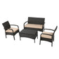 Orry 4pc Outdoor Table Set, 1 Loveseat, 2 Accent Chairs, Tan, Brown Rattan By Casagear Home