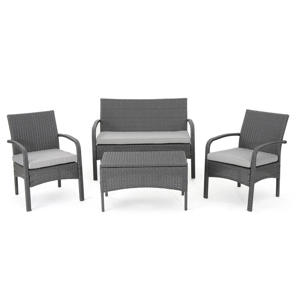 Orry 4pc Outdoor Table Set 1 Loveseat 2 Accent Chairs Dark Gray Finish By Casagear Home BM321327