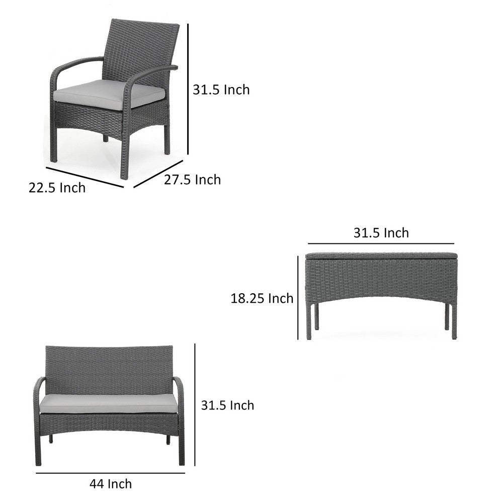 Orry 4pc Outdoor Table Set 1 Loveseat 2 Accent Chairs Dark Gray Finish By Casagear Home BM321327