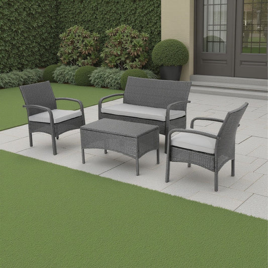 Orry 4pc Outdoor Table Set, 1 Loveseat, 2 Accent Chairs, Dark Gray Finish By Casagear Home