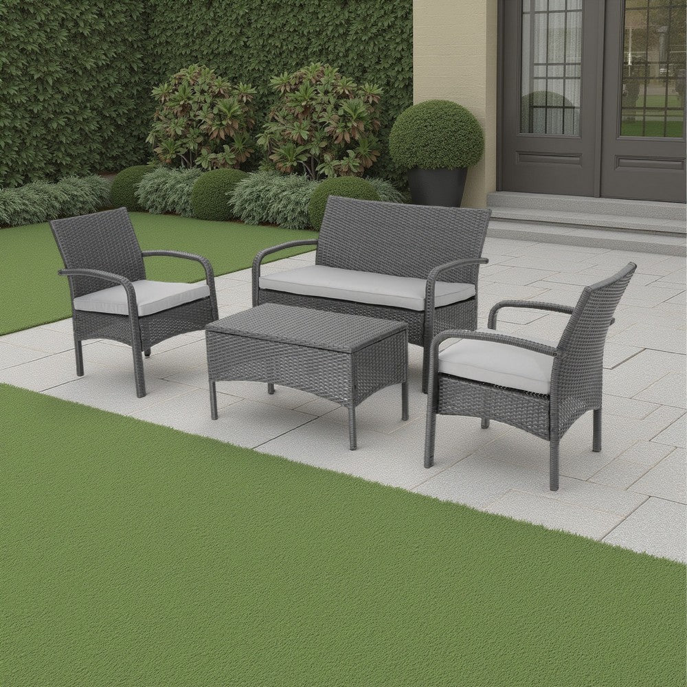 Orry 4pc Outdoor Table Set, 1 Loveseat, 2 Accent Chairs, Dark Gray Finish By Casagear Home