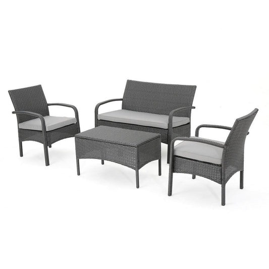 Orry 4pc Outdoor Table Set, 1 Loveseat, 2 Accent Chairs, Dark Gray Finish By Casagear Home