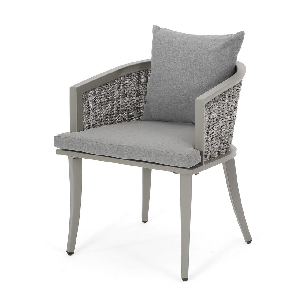 Ruble Accent Chair Set of 2 Gray Waterproof Fabric Outdoor Rattan Iron By Casagear Home BM321328