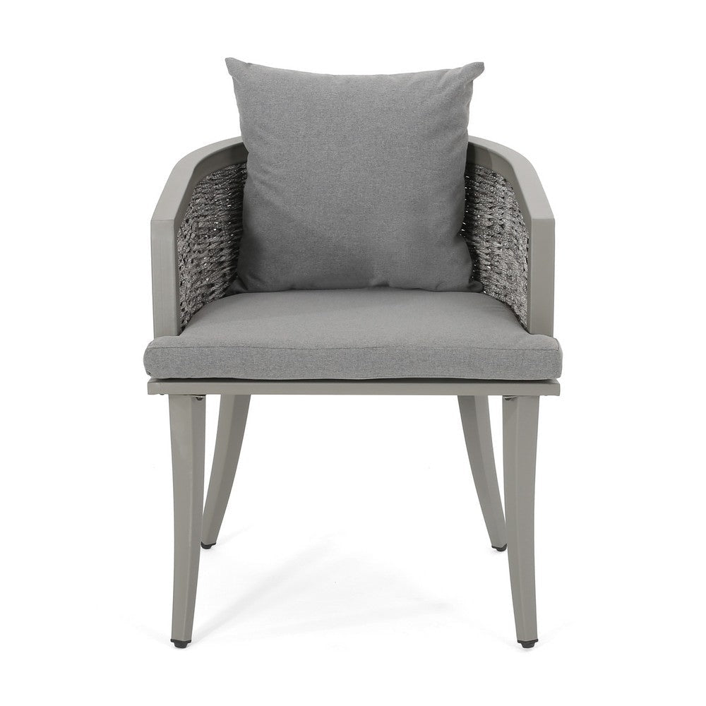 Ruble Accent Chair Set of 2 Gray Waterproof Fabric Outdoor Rattan Iron By Casagear Home BM321328