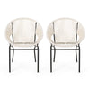 Sanu Outdoor Accent Chair Set of 2, White PE Rattan, Black Iron, Round Back By Casagear Home