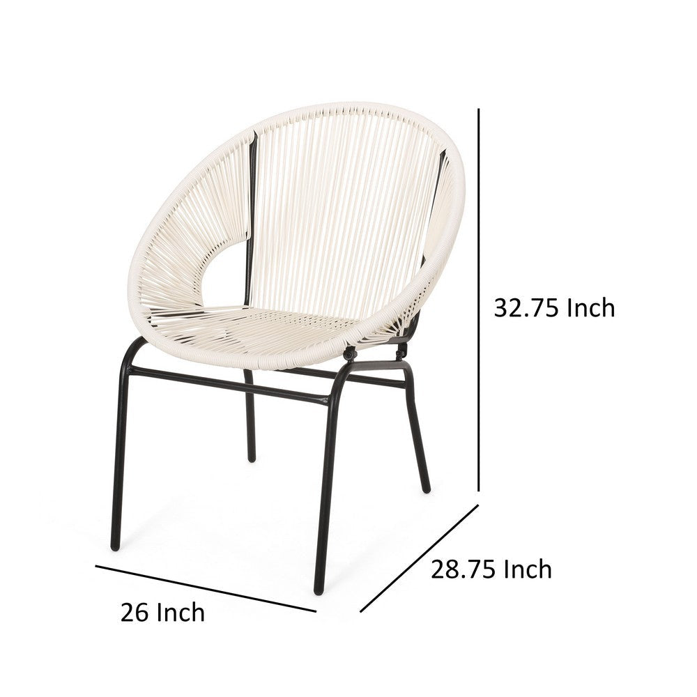 Sanu Outdoor Accent Chair Set of 2 White PE Rattan Black Iron Round Back By Casagear Home BM321333