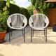 Sanu Outdoor Accent Chair Set of 2, White PE Rattan, Black Iron, Round Back By Casagear Home