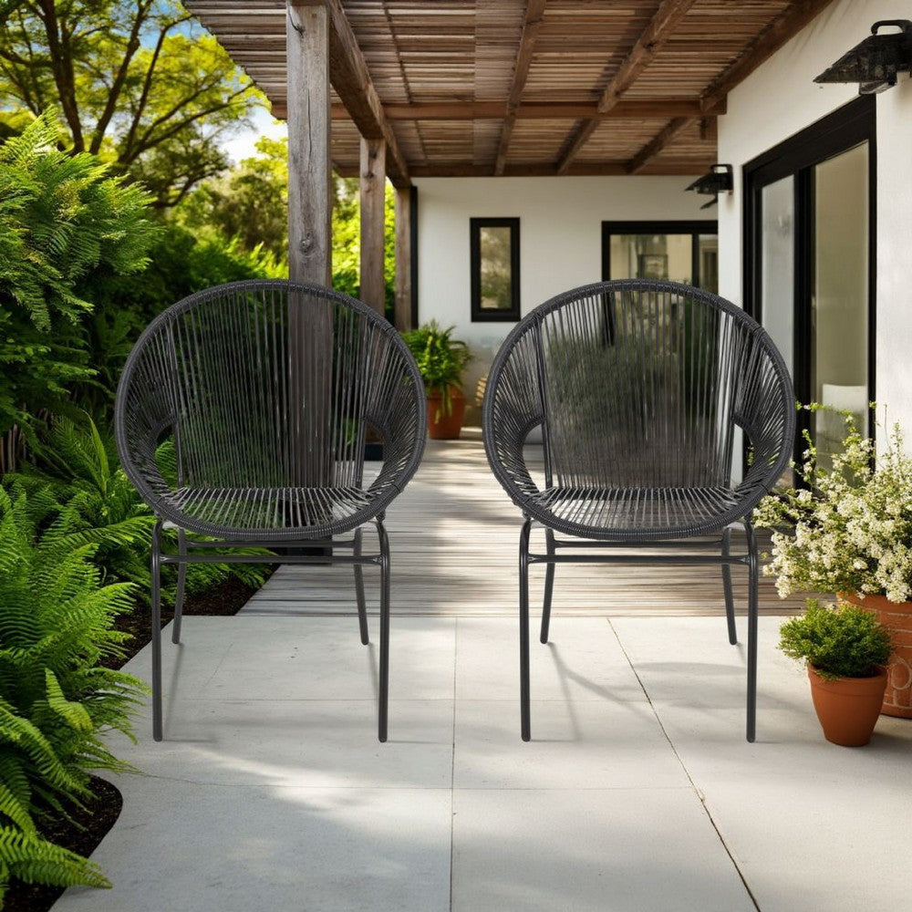 Sanu Outdoor Accent Chair Set of 2 PE Rattan Black Iron Round Backrests By Casagear Home BM321334