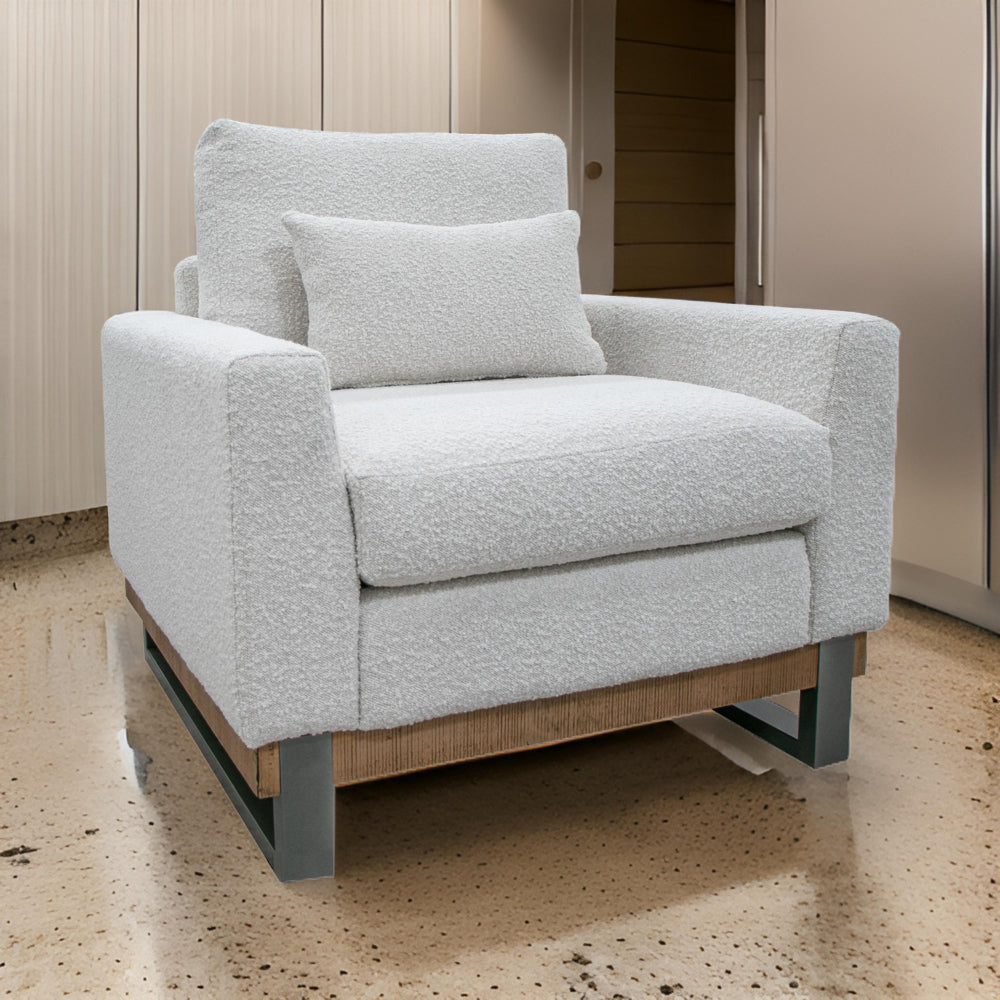 Dome Accent Chair with Throw Pillow, Solid Pine Wood, Ivory Polyester By Casagear Home