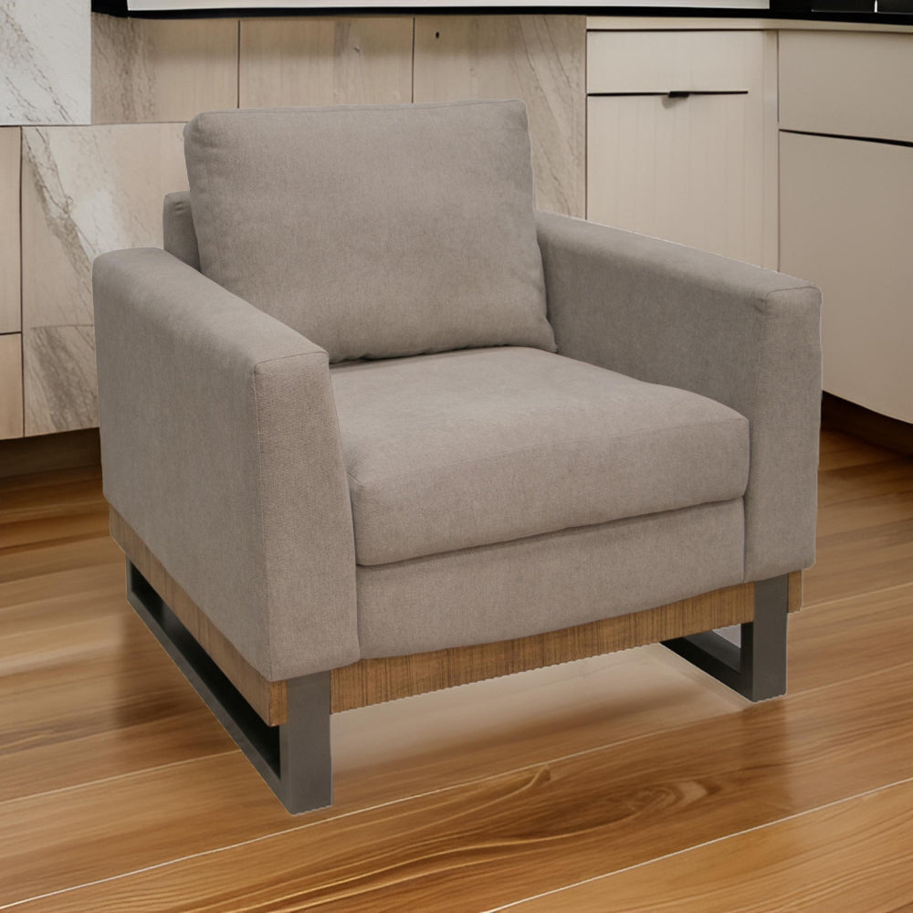 Dome Accent Chair, 1 Throw Pillow, Solid Pine Wood, Almond Gray Polyester By Casagear Home