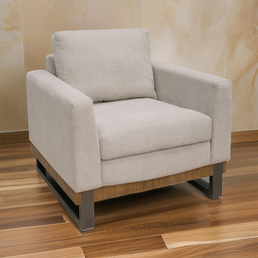 Dome Accent Chair with 1 Throw Pillow, Solid Pine Wood, Beige Polyester By Casagear Home