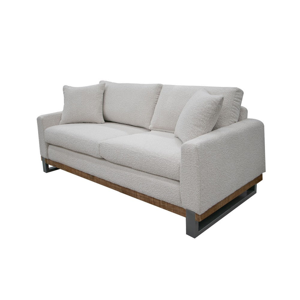 Dome Loveseat with 2 Accent Pillows 63 Inch Solid Wood Ivory Polyester By Casagear Home