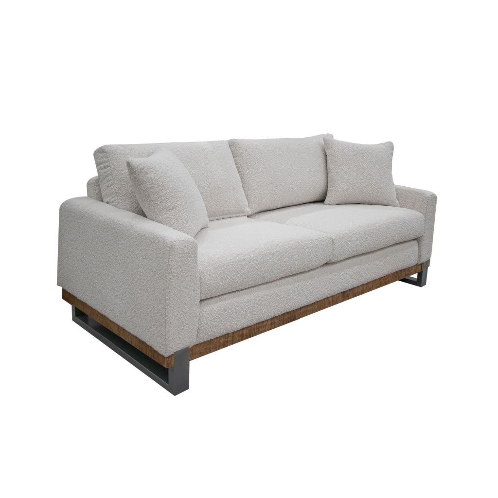 Dome Loveseat with 2 Accent Pillows 63 Inch Solid Wood Ivory Polyester By Casagear Home BM321474