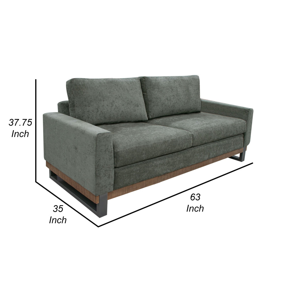 Dome Loveseat with 2 Accent Pillows Solid Wood Olive Green Polyester By Casagear Home BM321475