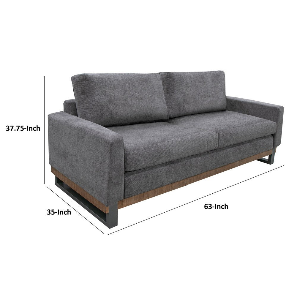 Dome Loveseat 2 Accent Pillows 63 Inch Solid Pine Wood Gray Polyester By Casagear Home