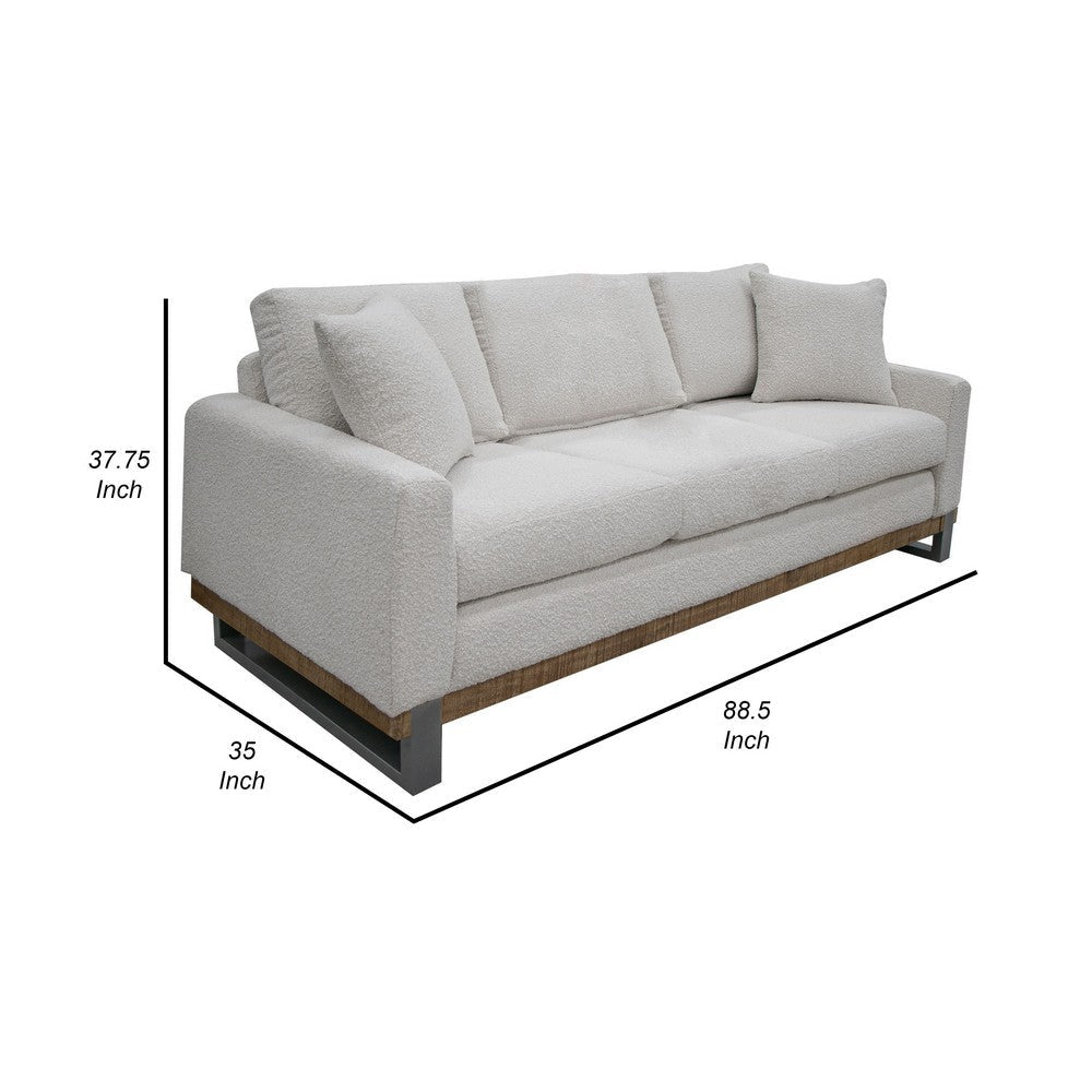 Dome Sofa with 2 Accent Pillows 86 Inch Solid Pine Wood Ivory Polyester By Casagear Home BM321479