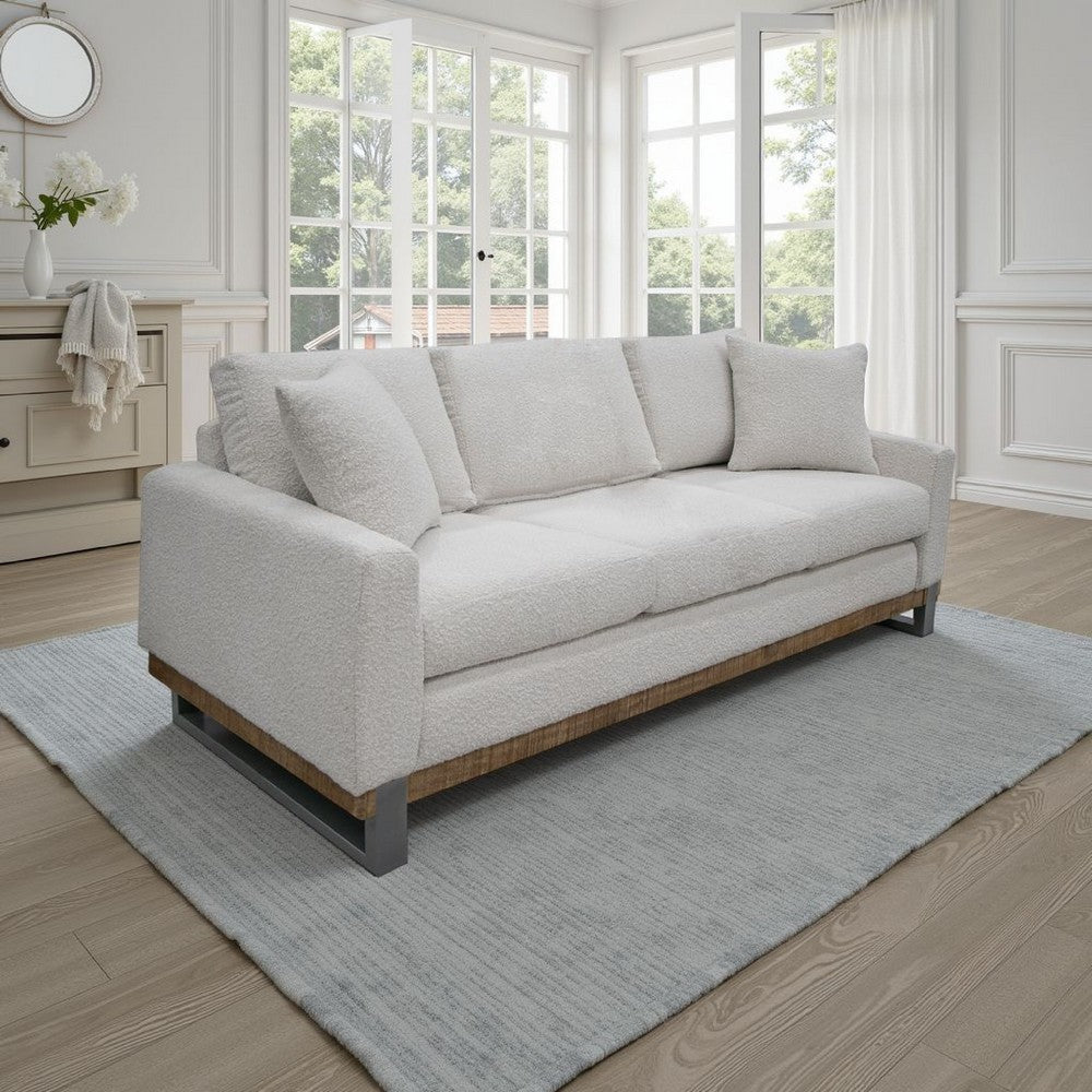 Dome Sofa with 2 Accent Pillows, 86 Inch, Solid Pine Wood, Ivory Polyester By Casagear Home
