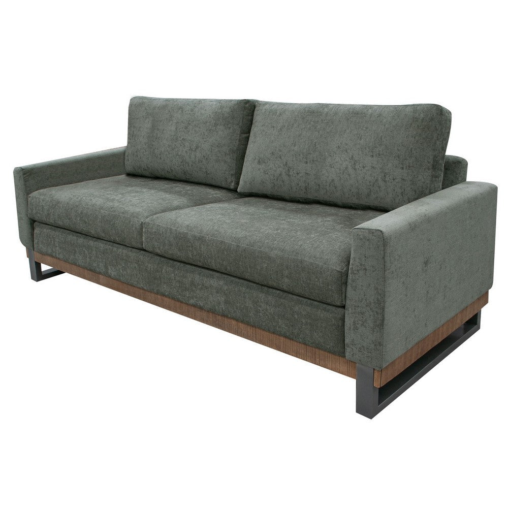 Dome Sofa with 2 Accent Pillows 86 Inch Solid Wood Olive Green Polyester By Casagear Home BM321480