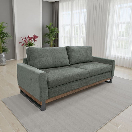 Dome Sofa with 2 Accent Pillows, 86 Inch, Solid Wood, Olive Green Polyester By Casagear Home
