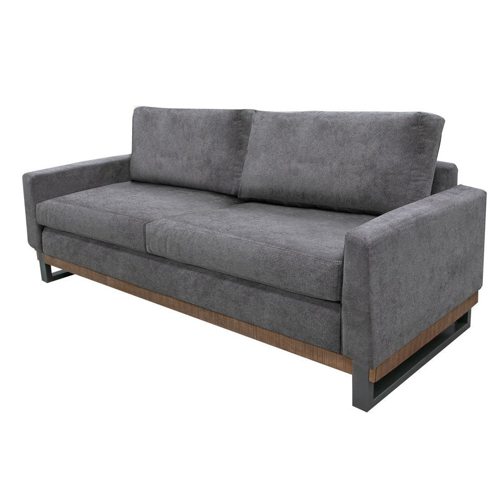 Dome Sofa with 2 Accent Pillows 86 Inch Solid Pine Wood Gray Polyester By Casagear Home