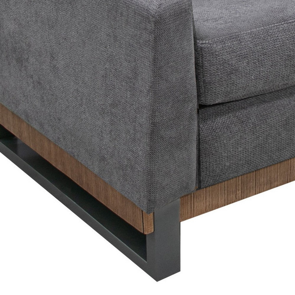 Dome Sofa with 2 Accent Pillows 86 Inch Solid Pine Wood Gray Polyester By Casagear Home