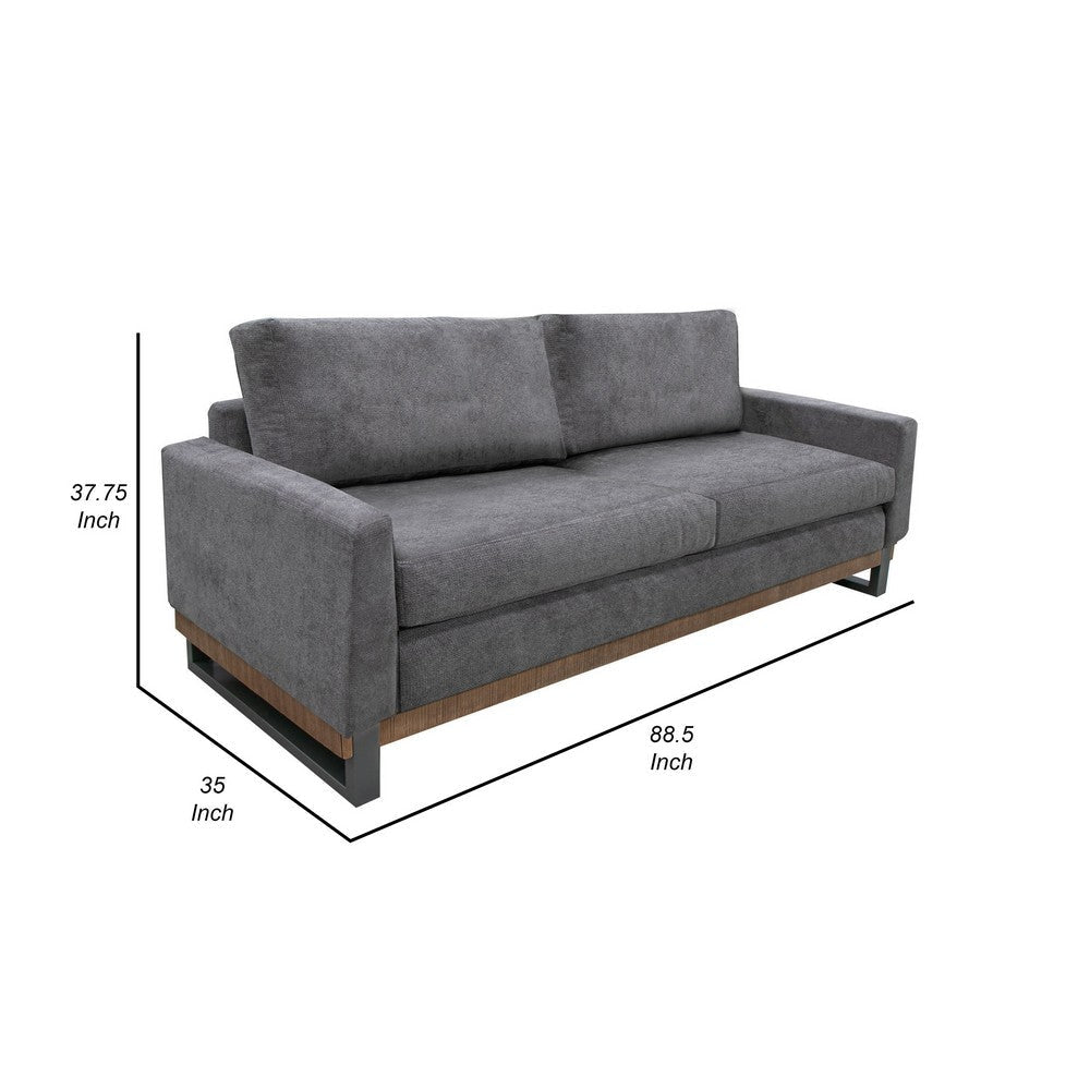 Dome Sofa with 2 Accent Pillows 86 Inch Solid Pine Wood Gray Polyester By Casagear Home
