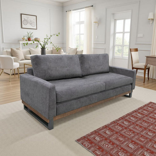 Dome Sofa with 2 Accent Pillows, 86 Inch, Solid Pine Wood, Gray Polyester By Casagear Home