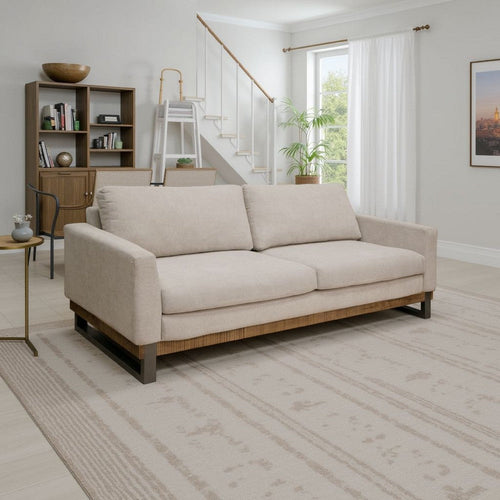 Dome Sofa with 2 Accent Pillows, 86 Inch, Solid Pine Wood, Beige Polyester By Casagear Home