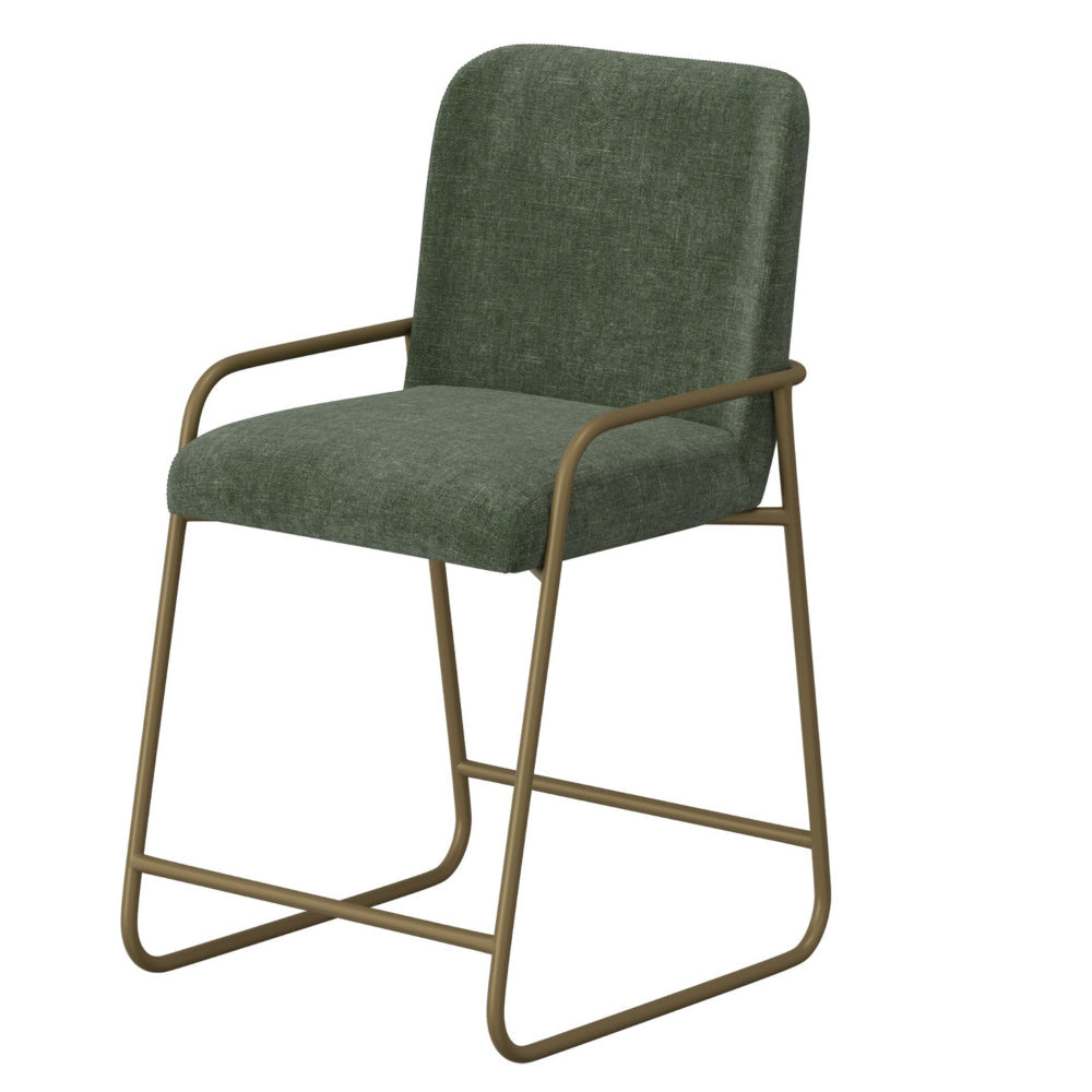 Suze Counter Height Chair Arch Back Gold Iron Olive Green Polyester By Casagear Home BM321484