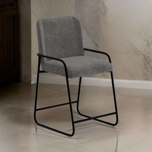 Suze Counter Height Chair, Arched Back, Black Iron, Dark Gray Polyester By Casagear Home