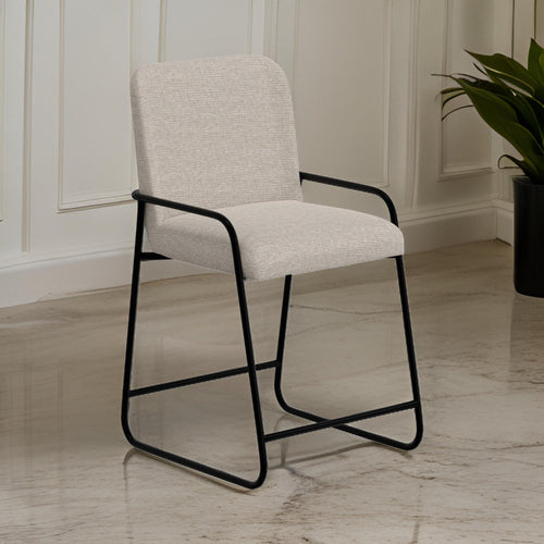 Suze Counter Height Chair, Arched Back, Black Iron, Light Beige Polyester By Casagear Home