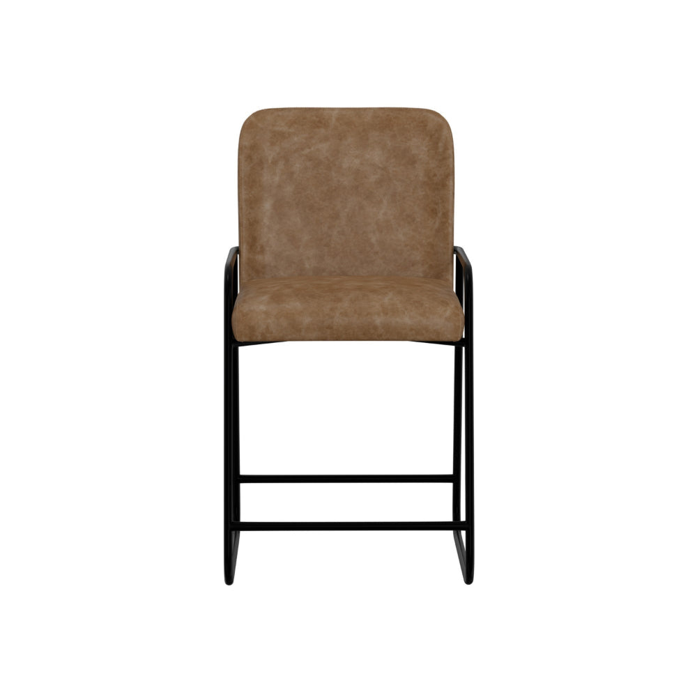 Suze Counter Height Chair Arched Back Black Cognac Brown Faux Leather By Casagear Home BM321487