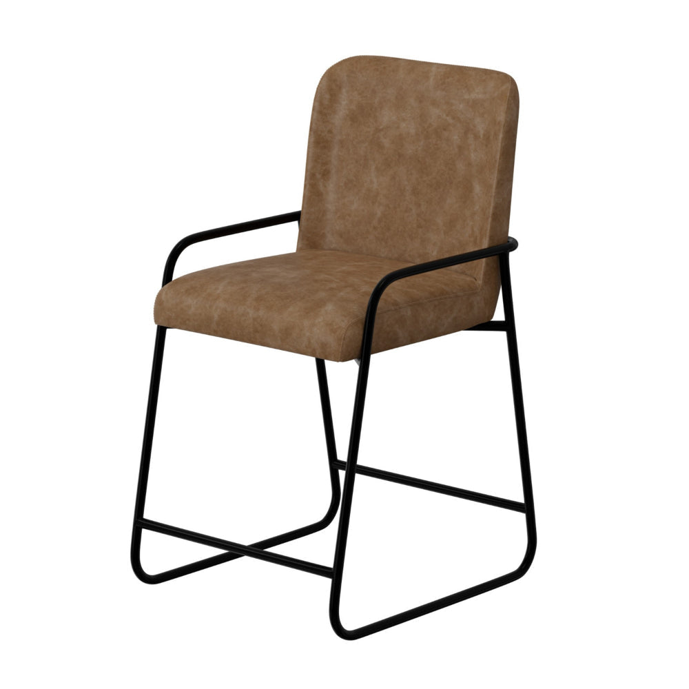 Suze Counter Height Chair Arched Back Black Cognac Brown Faux Leather By Casagear Home BM321487