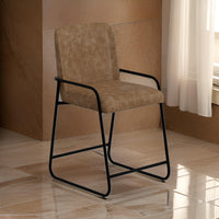 Suze Counter Height Chair, Arched Back, Black, Cognac Brown Faux Leather By Casagear Home