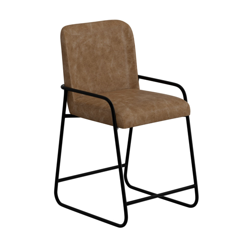 Suze Counter Height Chair Arched Back Black Cognac Brown Faux Leather By Casagear Home BM321487