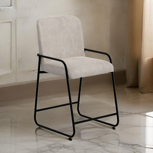 Suze Counter Height Chair, Black Iron Legs, Snow Gray Performance Fabric By Casagear Home