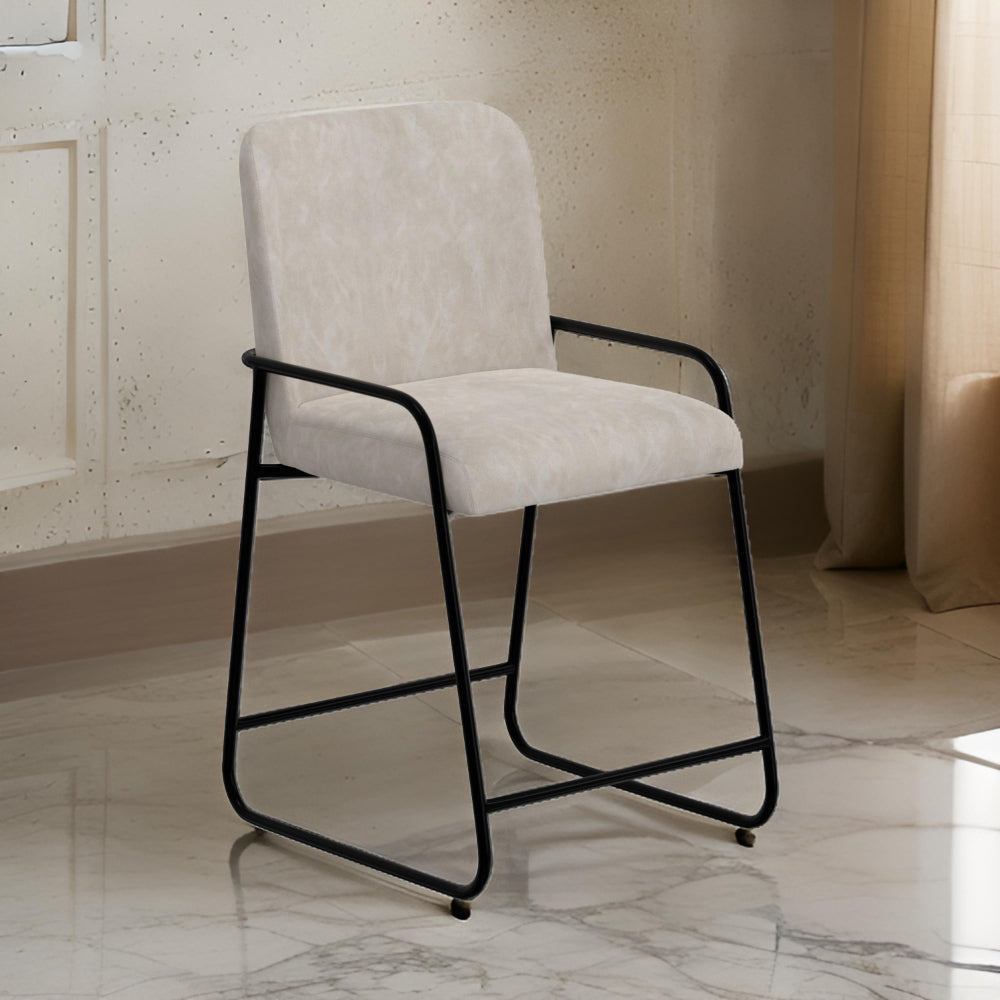 Suze Counter Height Chair, Black Iron Legs, Snow Gray Performance Fabric By Casagear Home